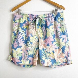 J.McLaughlin Mens XL Tropical Floral Swim Trunks Blue Pink Yellow Mesh Lined